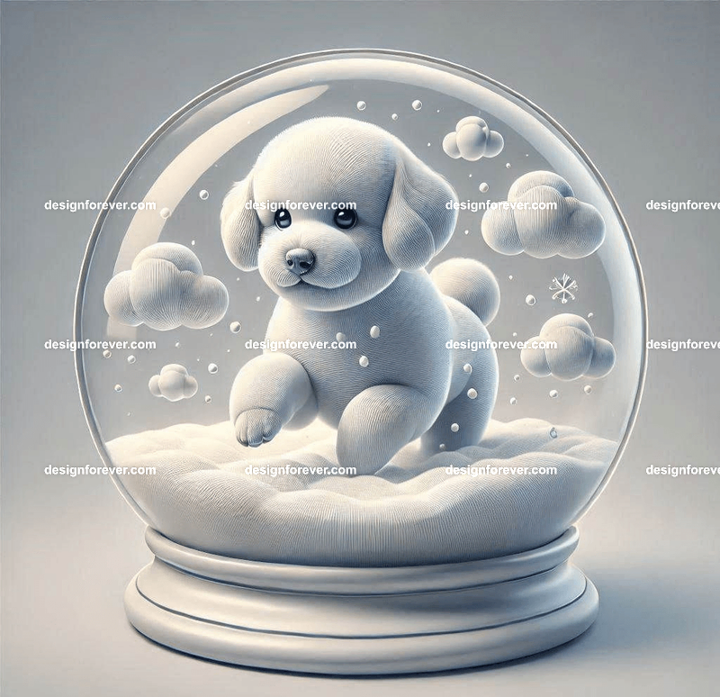 bichon within glass bowl like a snow globe