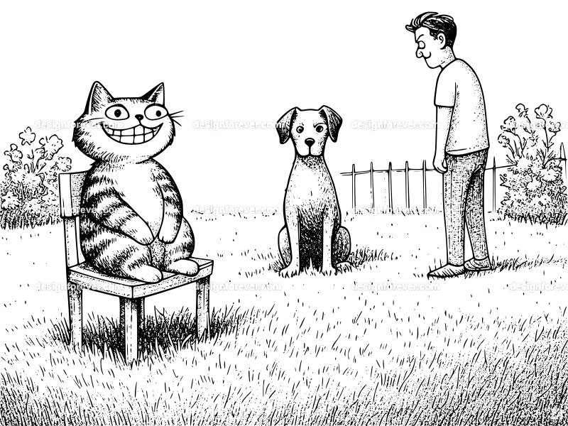 cat enjoying dog's punishment by owner