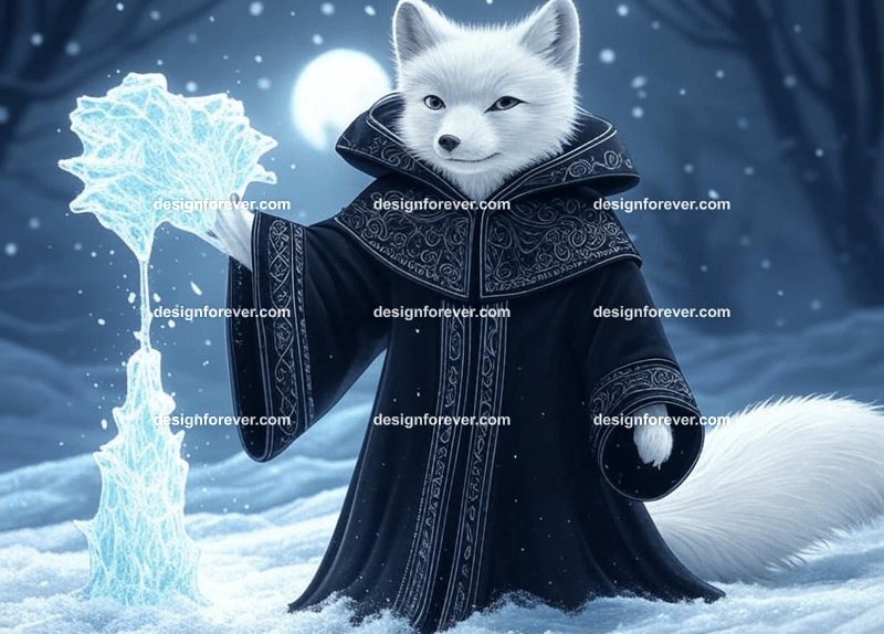 White arctic fox casting ice spells