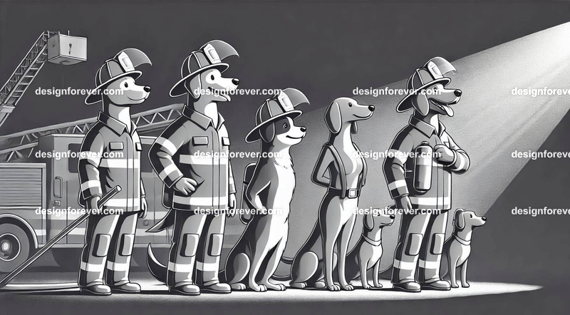 Anthropomorphs dogs as firemen