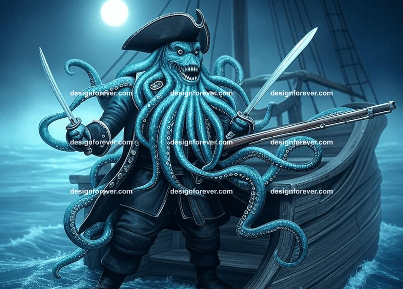 Kraken dressed as a pirate captain