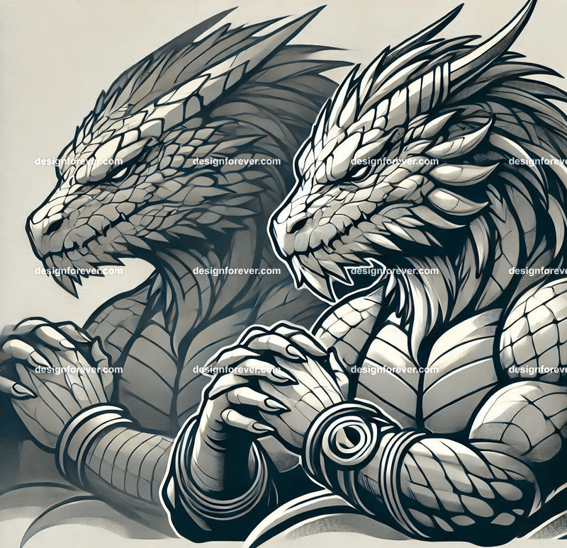 Reptilian characters with dragon