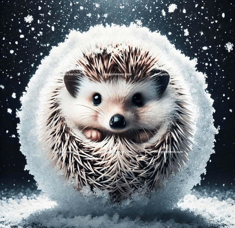 hedgehog in a snow ball