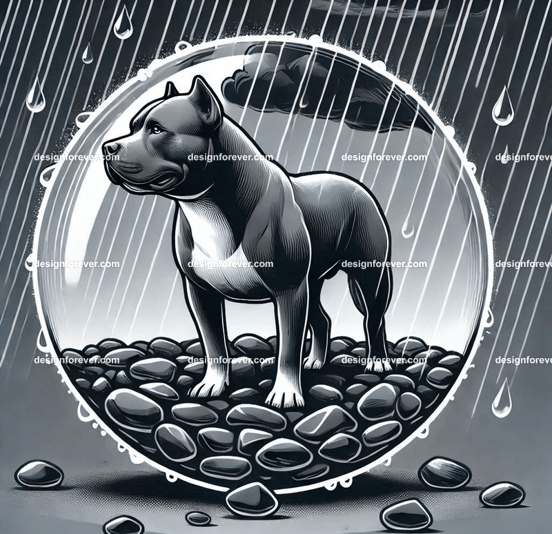 pitbull on dark pebbles inside crystal ball (no base)