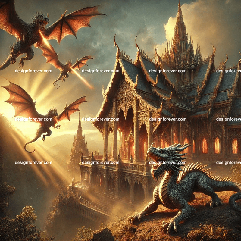 dragons attacking palace