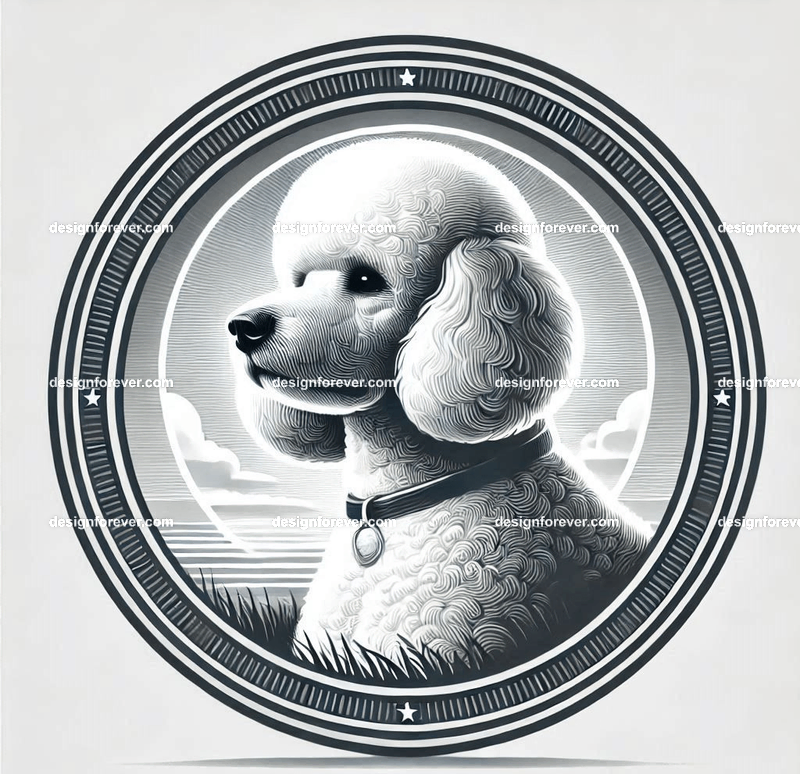 bichon general within a circular seal in pure white background