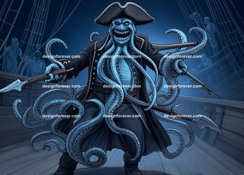 Kraken dressed as a pirate captain