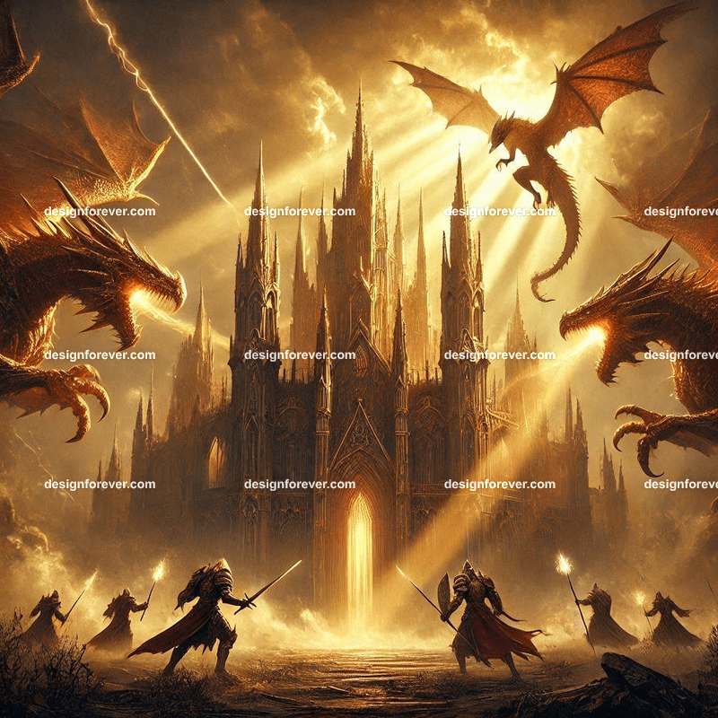 Storm dragons assaulting palace defended by mages