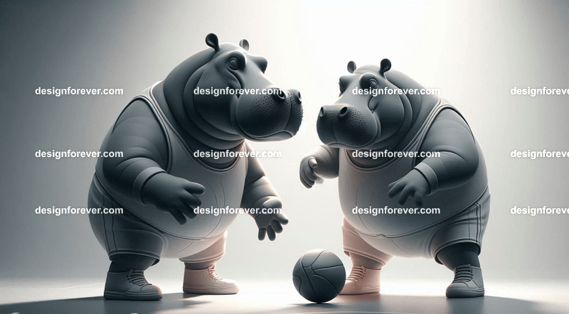 Anthropomorphs hippos as great basketball players