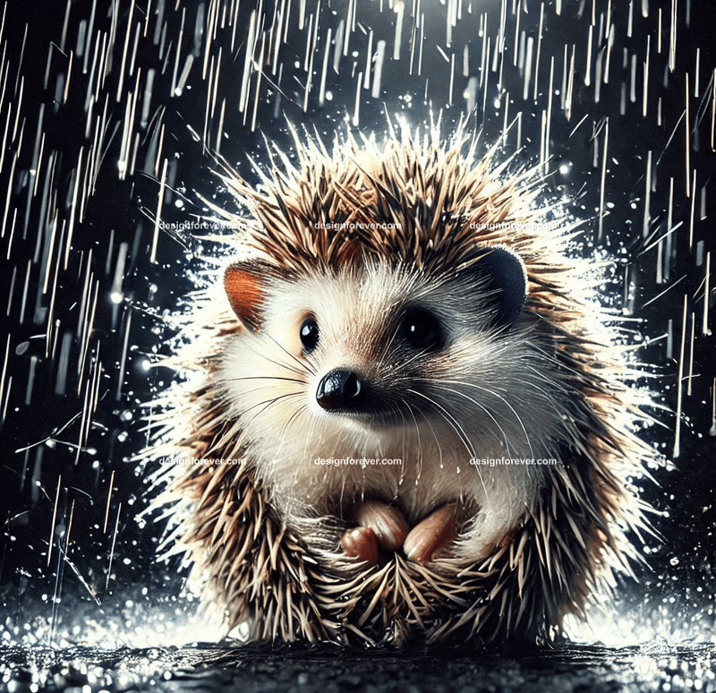 hedgehog in the rain