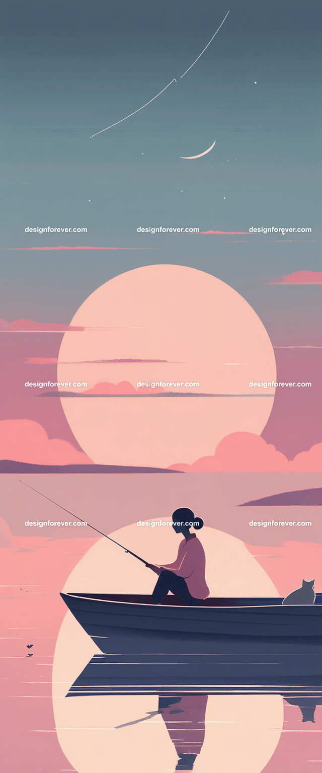 young woman on kayak on calm lake deep dark blue evening sky with stars