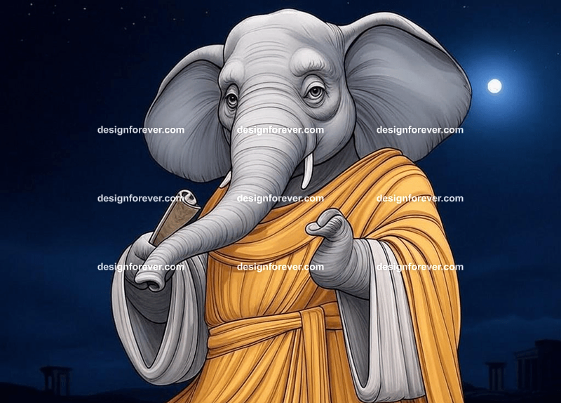 elephant in ancient greek robes