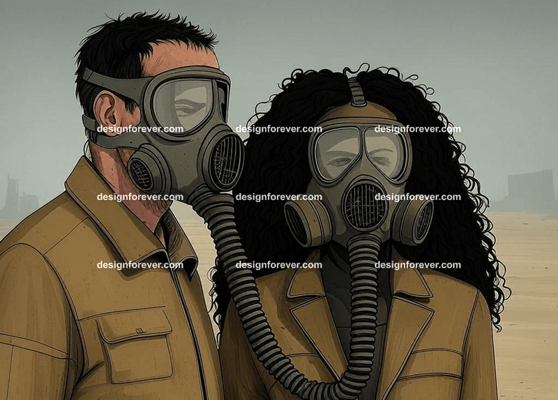 man and woman in dystopian world after nuclear war