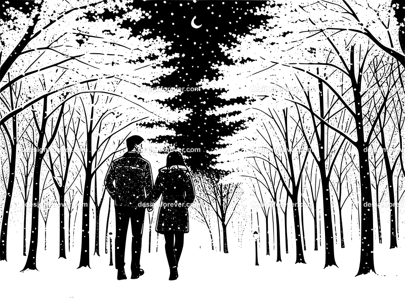 couple walking dog in winter