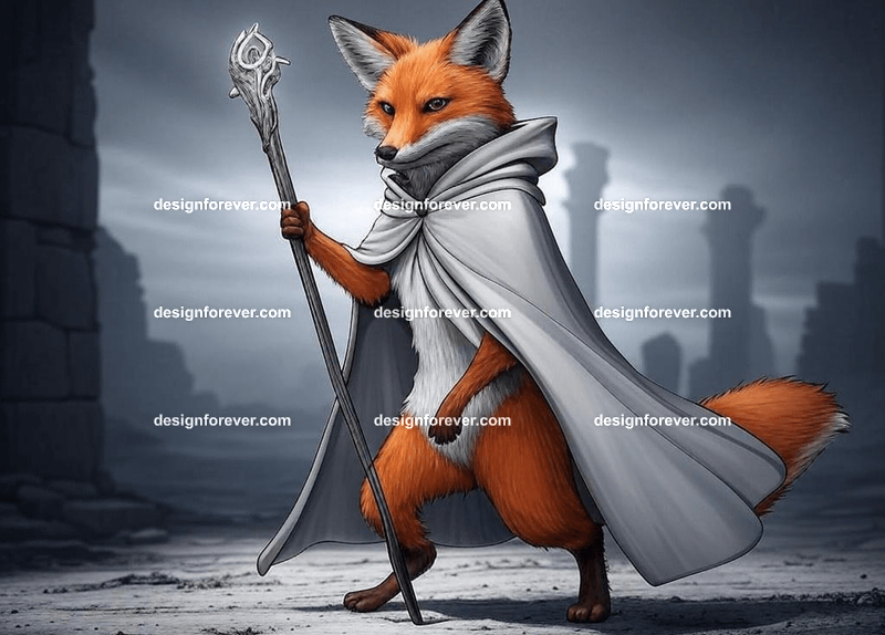 Cunning fox in a flowing cloak