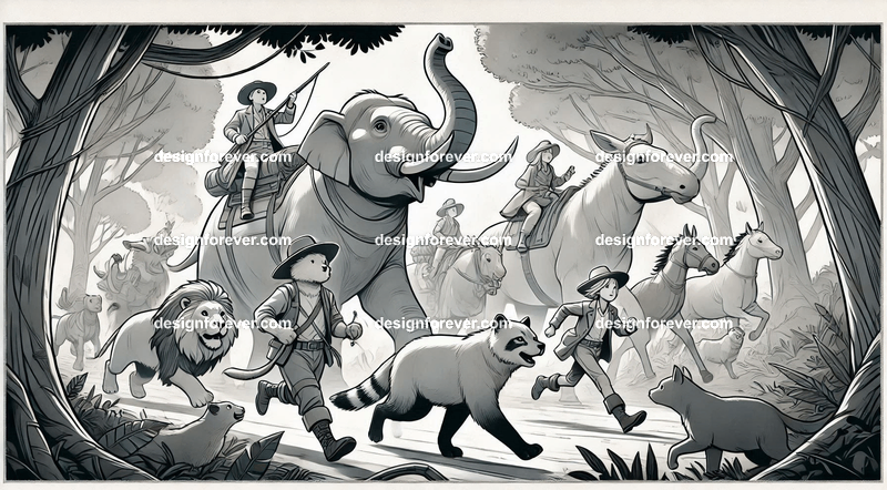 Animals as Storybook Adventurers – Characters styled like classic children's book illustrations, going on adventures