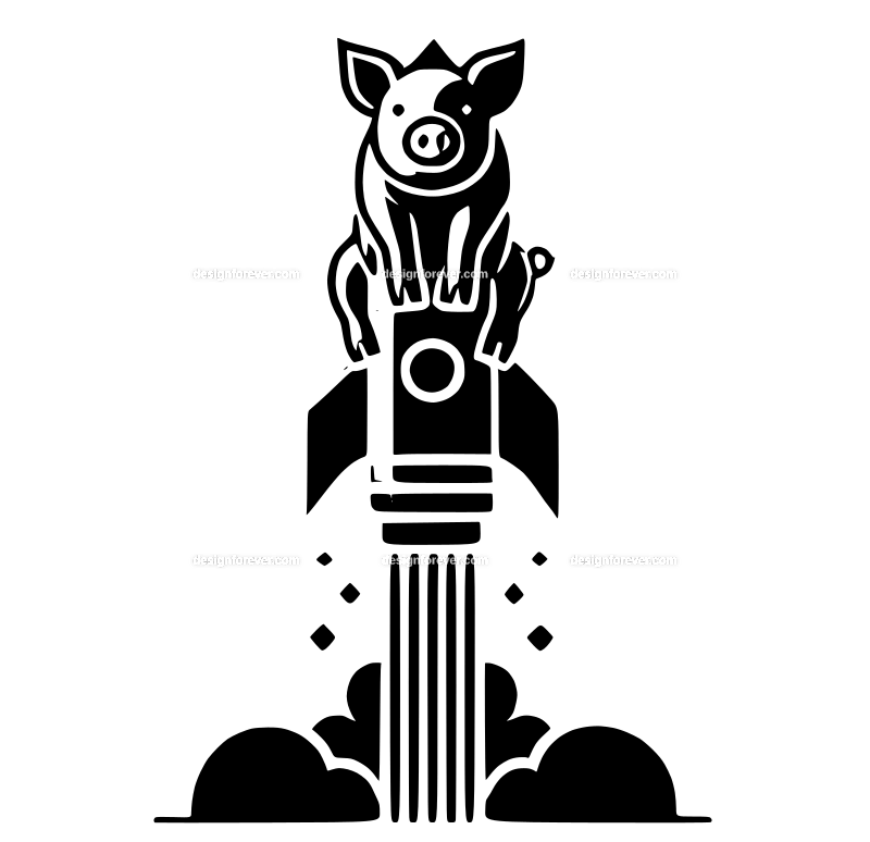 a pig on a rocket flying straight up