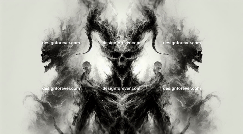 Abstract, smoky, or skeletal demon figures, blending into the background