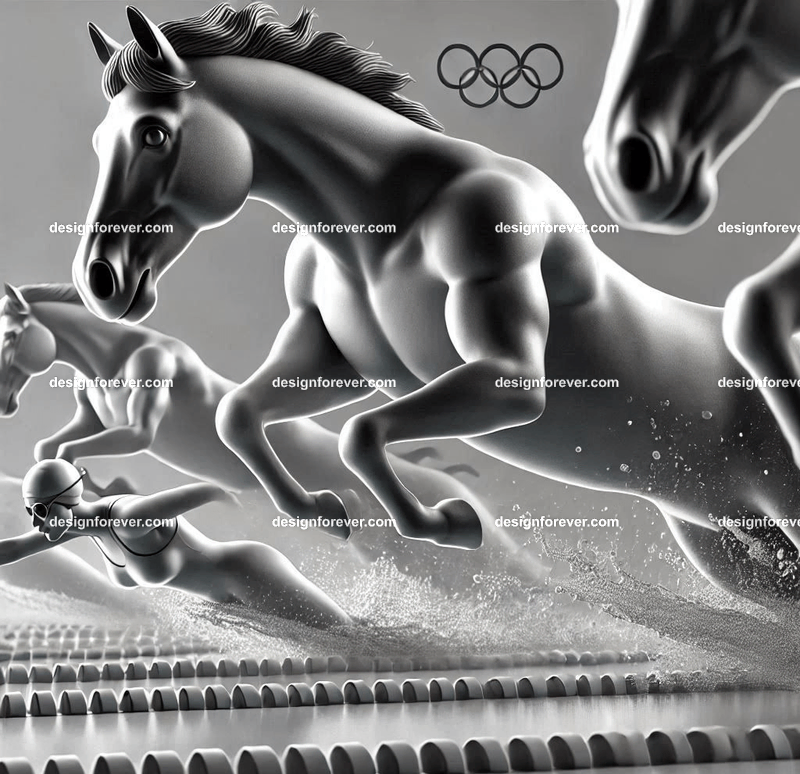 Anthropomorphs horse olympic swimmers