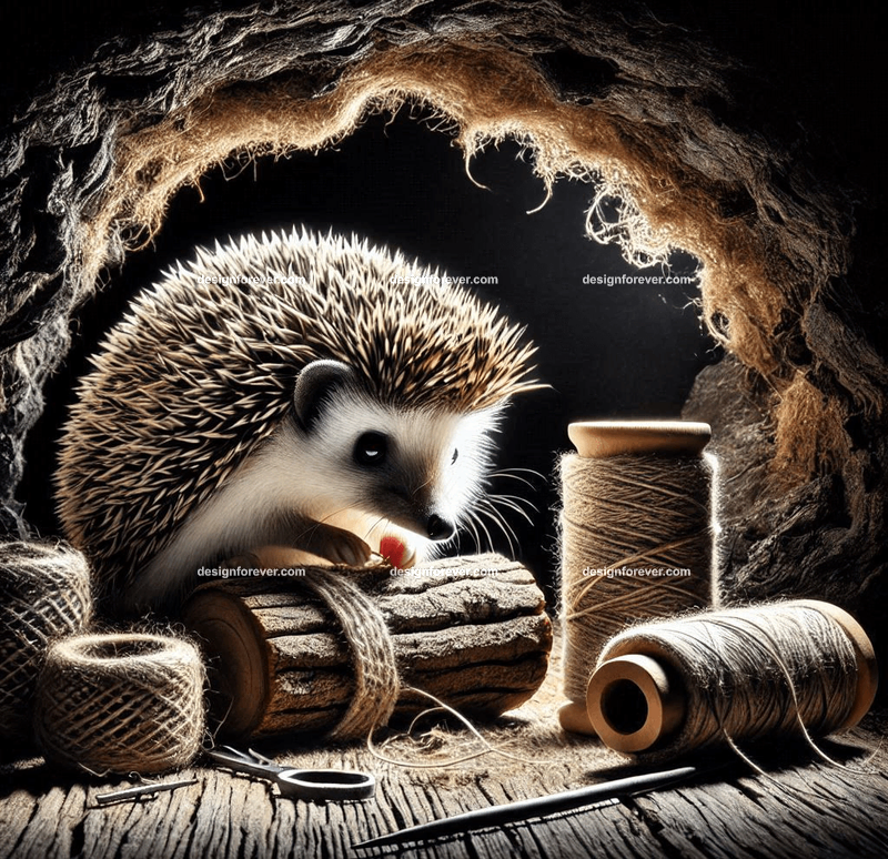 hedgehog living within a cave making crafts