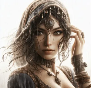 gypsy dancer in rain power gaze pure white background