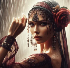 gypsy dancer in rain power gaze pure white background