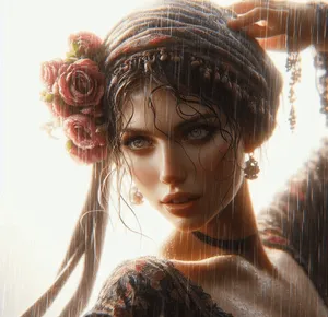 gypsy dancer in rain power gaze pure white background
