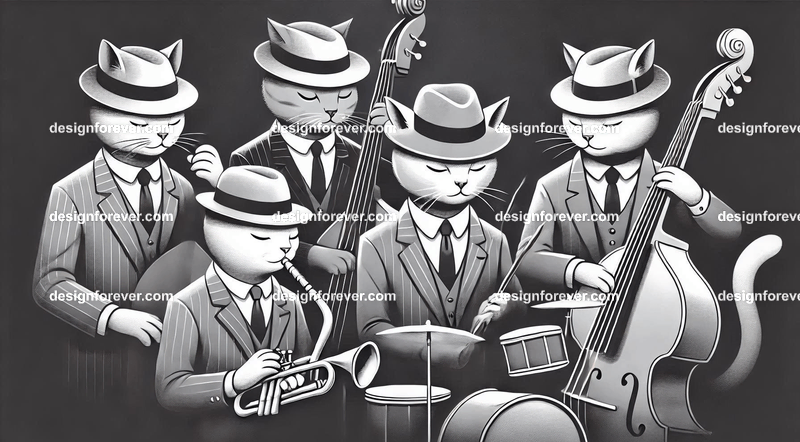 Anthropomorphs as 1920s jazz musicians with suits, fedoras, and instruments