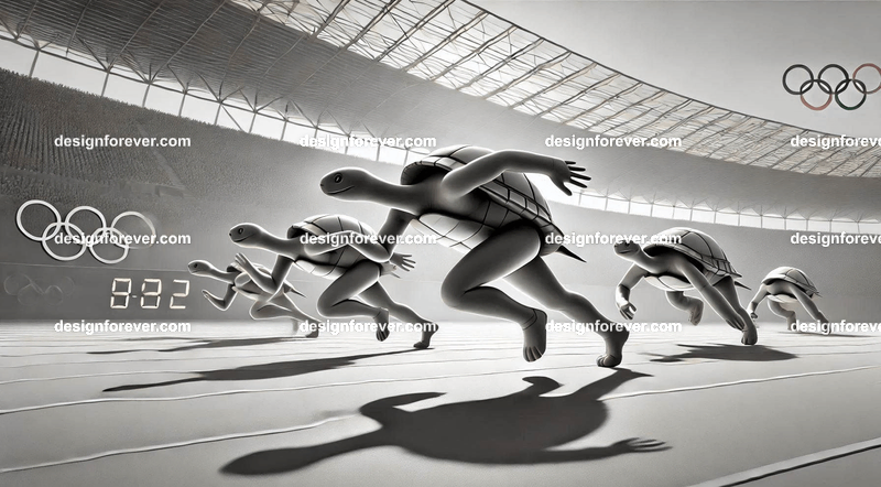 Anthropomorphs turtle sprint runners at olympics