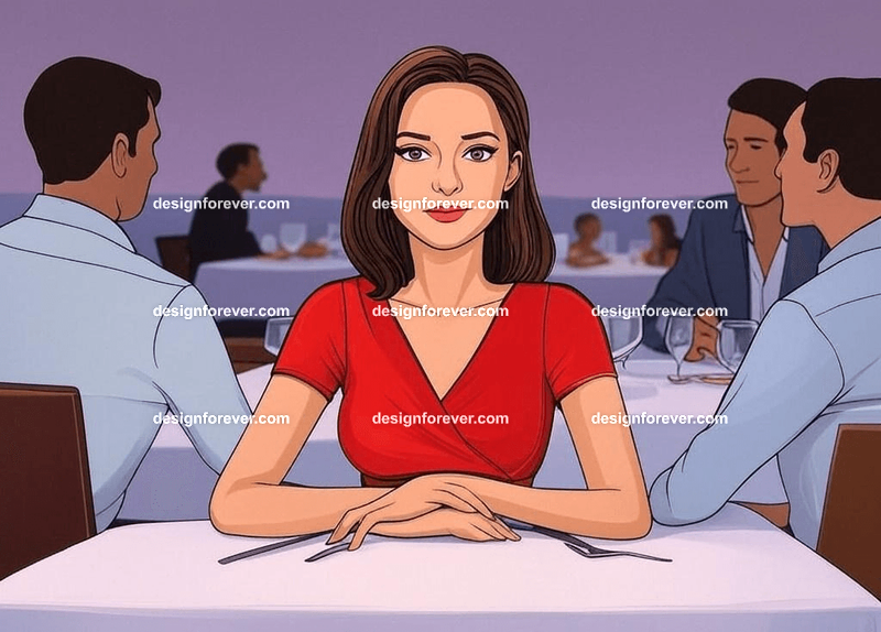 woman jealous next to a couple at a restaurant