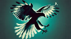 Silhouette of hawk in teal background