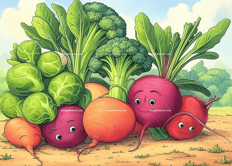 whimsical drawing of vegetables that kids hate