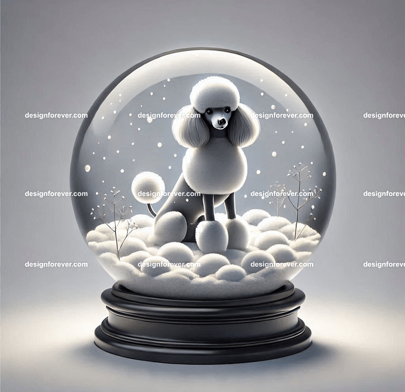 poodle on fluffy snow inside crystal ball (no base)