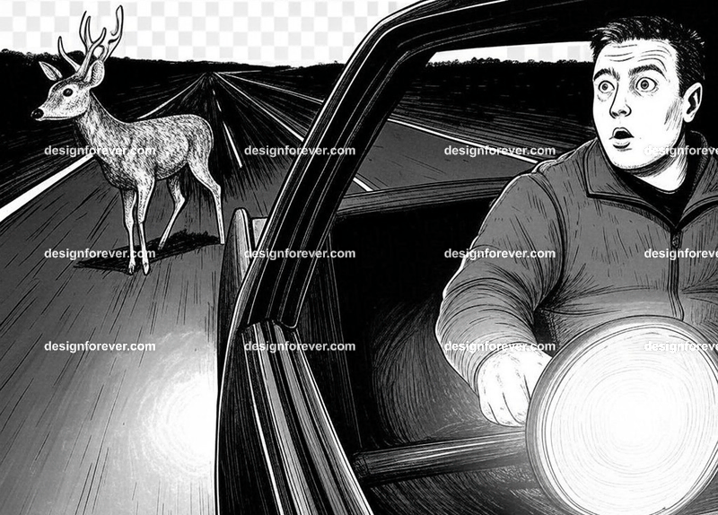 man suddenly sees deer in his headlights in completely dark road