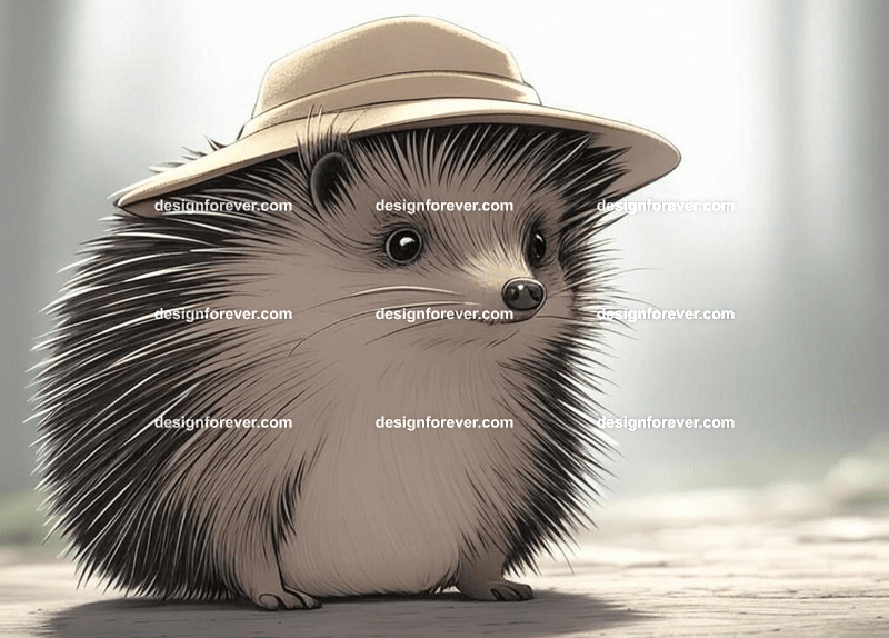 hedgehog as adventurer with hat