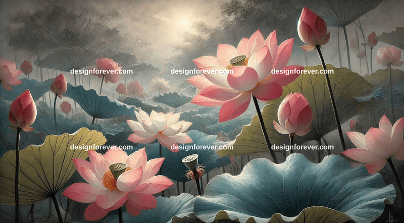 chinese traditional painting style of lotuses