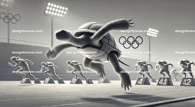 Anthropomorphs turtle sprint runners at olympics