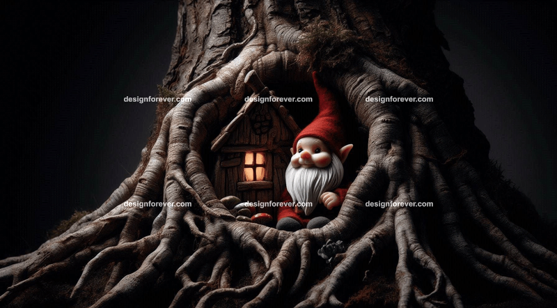gnome living in tree hole