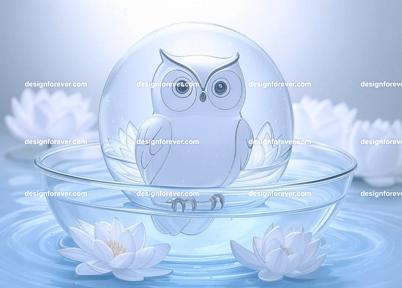 owl in glass bowl