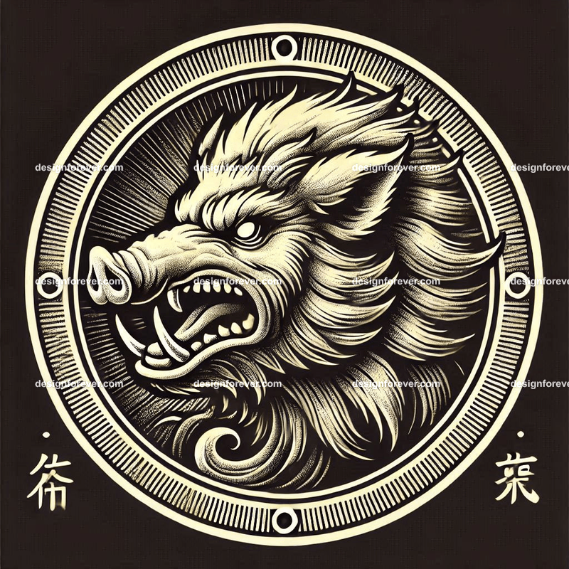 the fury of the boar within a circular seal