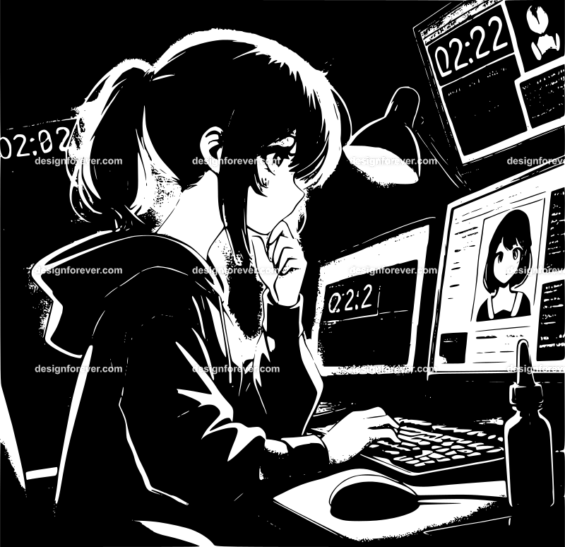 teen hacking website at night in front of computer