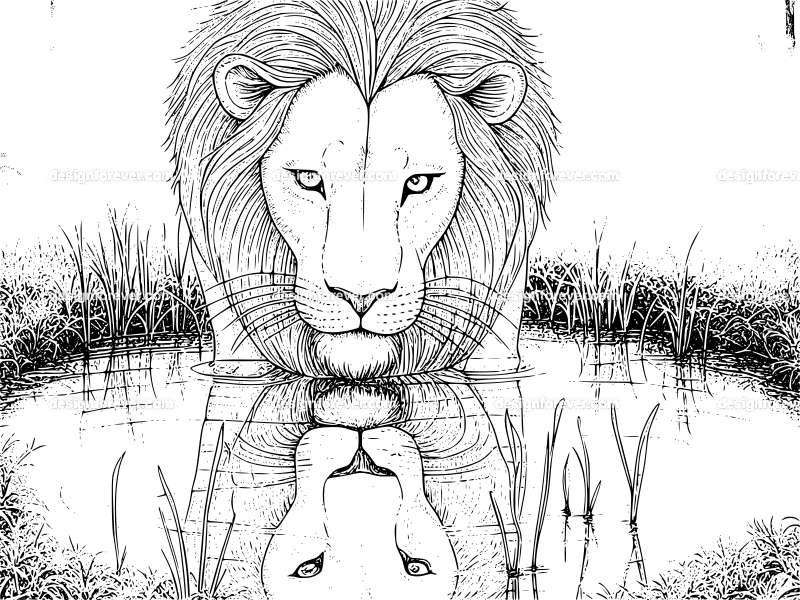 lion staring at reflection