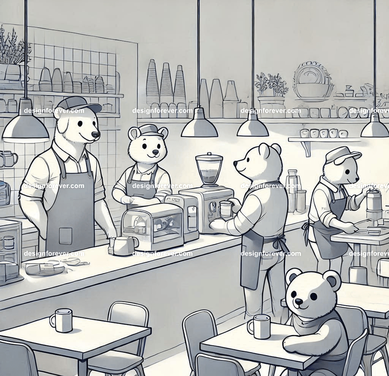 anthropomorphs working cafe coffee