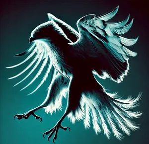 Silhouette of hawk in teal background