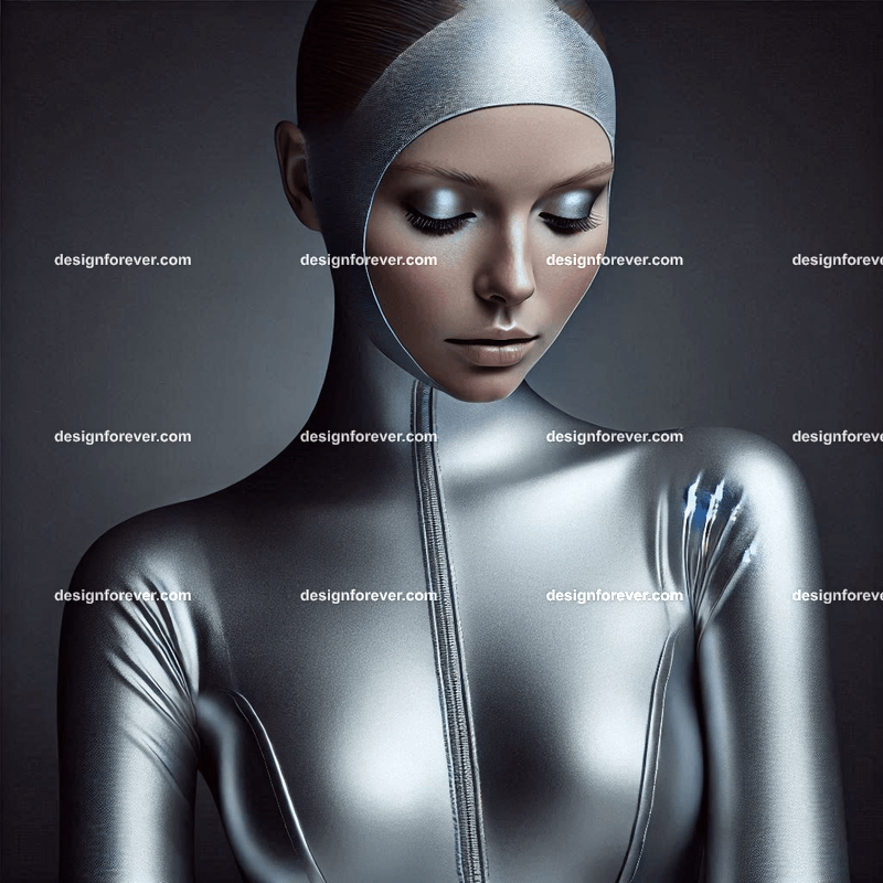 woman in matt silver lycra mobile suit
