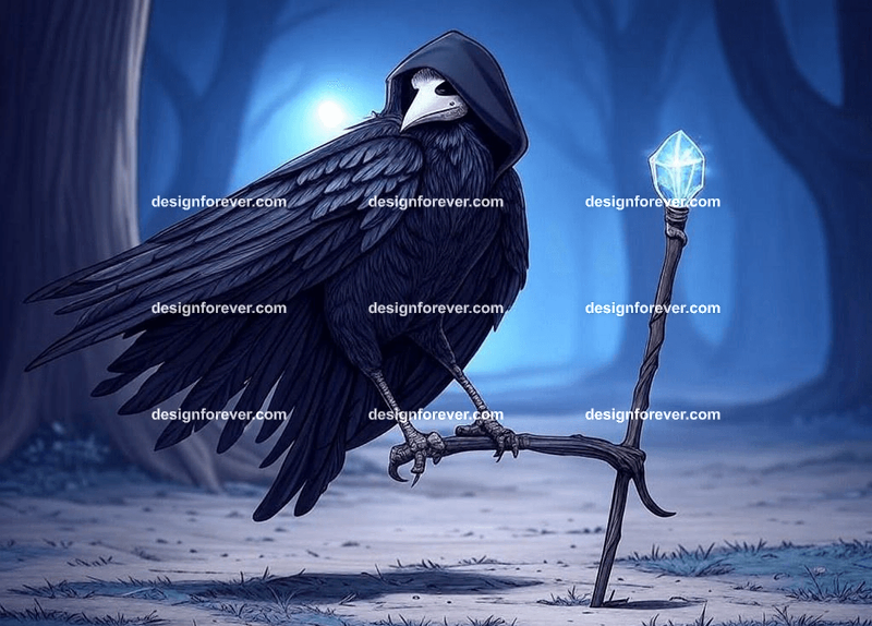raven with ancient runes