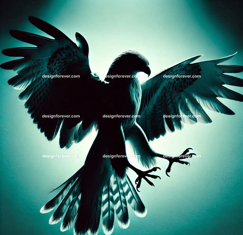 Silhouette of hawk in teal background
