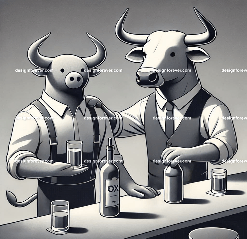 Anthropomorphs ox as bartender