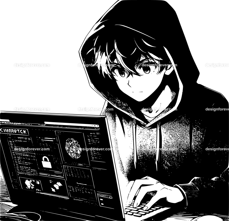 teen hacking website at night in front of computer