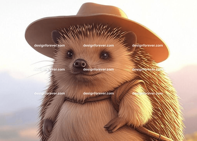 hedgehog as adventurer with hat